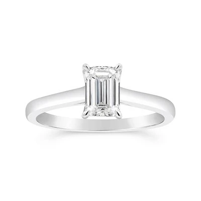 14K White Gold Lab Grown 1.00CT Emerald Cut Diamond Solitaire Ring