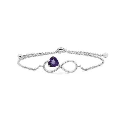 Sterling Silver Amethyst Heart Infinity Bolo Bracelet