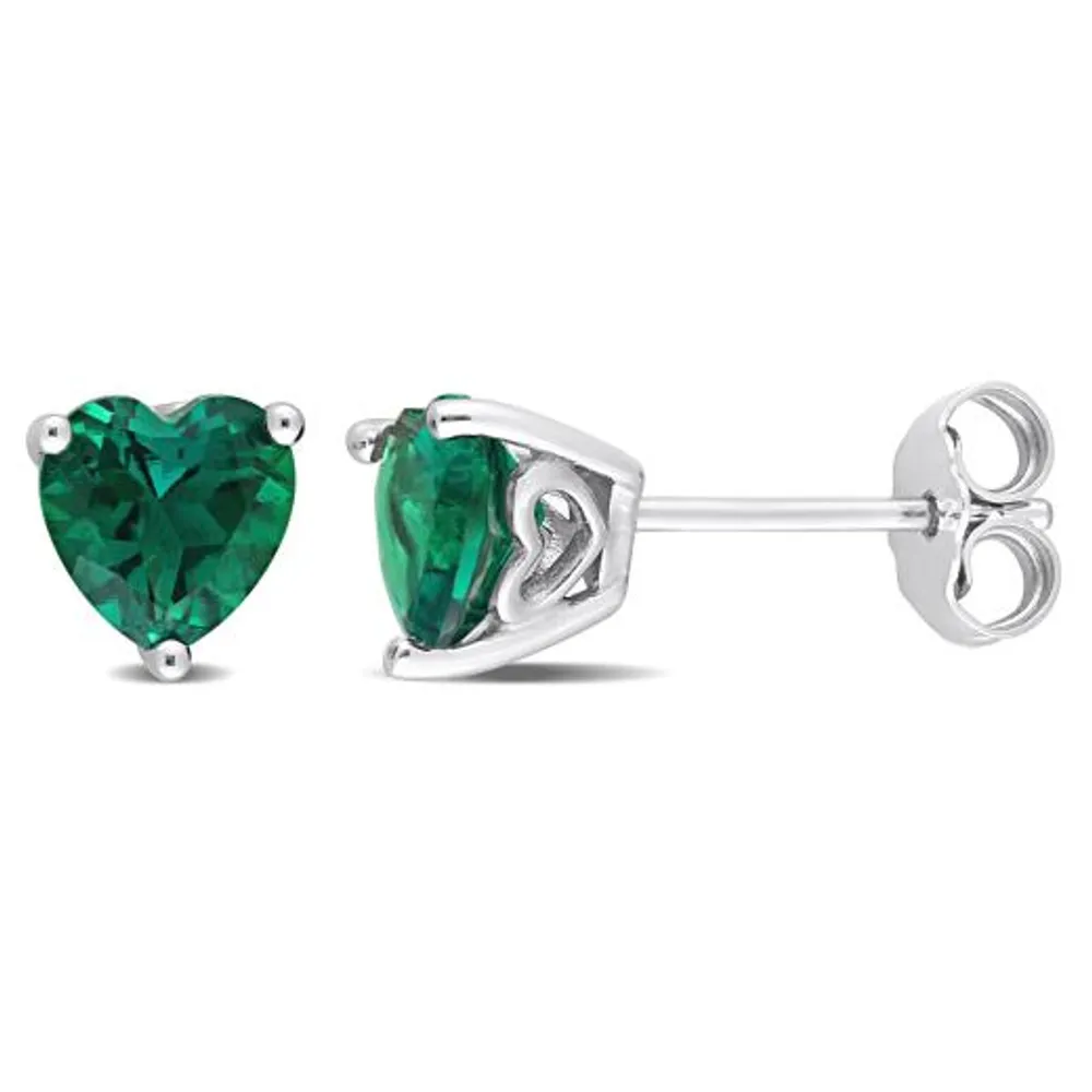 Julianna B Sterling Silver Created Emerald Heart Stud Earrings