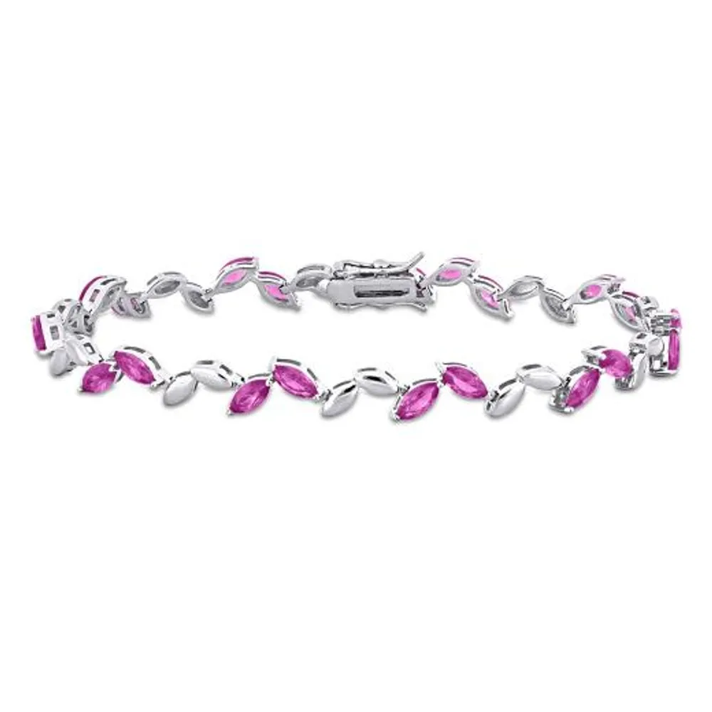 Julianna B Sterling Silver Created Pink Sapphire Bracelet 7.75