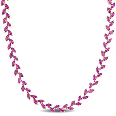 Julianna B Yellow Plated Sterling Silver Created Pink Sapphire Necklace 17