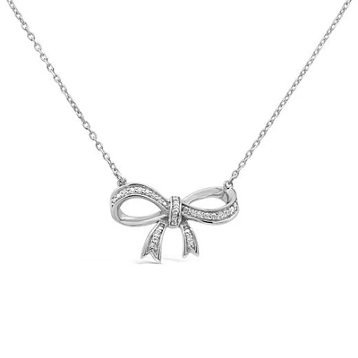Sterling Silver Diamond Bow Necklace
