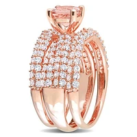 Julianna B Rose Plated Sterling Silver Morganite Created White Sapphire Bridal