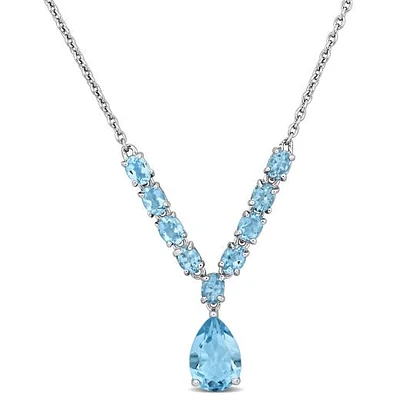 Julianna B Sterling Silver Aquamarine and Blue Topaz Necklace 18" + 2" Extender