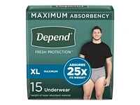 Depend Fresh Protection Adult Incontinence Underwear for Men - Grey - Maximum - Extra-Large - 15 Count