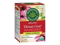 Traditional Medicinals Organic Throat Coat Wrapped Tea Bags - Lemon Echinacea - 16's