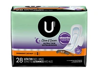 U by Kotex Clean & Secure Ultra Thin Pads with Wings - Overnight - 28 Count