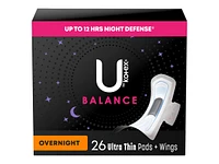 U by Kotex Balance Ultra Thin Sanitary Pad - Overnight - 26 Count
