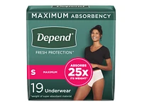 Depend Fresh Protection Adult Incontinence Underwear for Women - Maximum - Small/19 Count