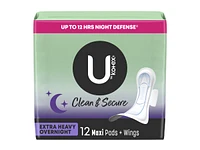 U by Kotex Clean & Secure Overnight Maxi Pads with Wings - Extra Heavy Absorbency