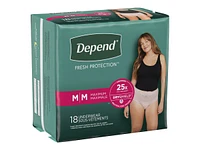 Depend Fresh Protection Incontinence Underwear for Women - Maximum Absorbency - Medium - 18's