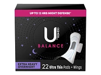 U by Kotex Balance Ultra Thin Sanitary Pad - Extra Heavy Overnight - 22 Count