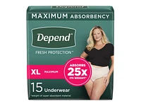 Depend Fresh Protection Incontinence Underwear for Women - Maximum - Extra Large - 15's