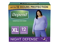 Depend Night Defense Incontinence Underwear for Women - Overnight Absorbency - Extra Large - 12 Count