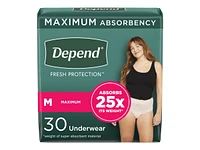 Depend Fresh Protection Adult Incontinence Underwear for Women - Blush - Maximum - Medium - 30 Count