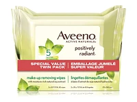 Aveeno Active Naturals Positively Radiant Make-up Removing Wipes - 2 x 25's