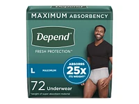 Depend Fresh Protection Adult Incontinence Underwear for Men - Grey - Maximum - Large/72 Count