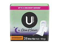 U by Kotex Clean & Secure Ultra Thin Pads with Wings - Overnight - 28 Count