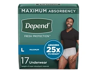 Depend Fresh Protection Adult Incontinence Underwear for Men - Grey - Maximum - Large - 17 Count