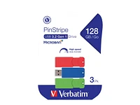 Verbatim 128GB Pinstripe USB 3.0 Flash Drive pack - 3's - 70390