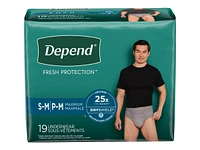 Depend Fresh Protection Incontinence Underwear for Men - Maximum Absorbency - Small/Medium - 19's