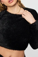 Fuzz Me Long Sleeve Cropped Top