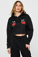 Cozy Fleece Cherry Cropped Hoodie