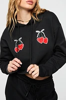 Cozy Fleece Cherry Cropped Hoodie