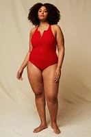 High Tide Zip-Front Rib One-Piece Swimsuit