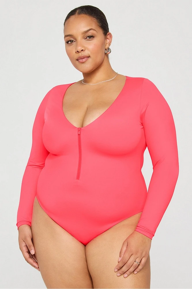 Zip-Front Long Sleeve One-Piece Swimsuit