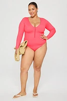 Zip-Front Long Sleeve One-Piece Swimsuit