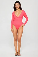 Zip-Front Long Sleeve One-Piece Swimsuit