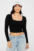 Daily Rib Cropped Square Neck Long-Sleeve