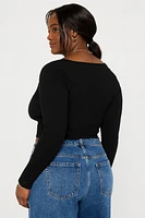 Daily Rib Cropped Square Neck Long-Sleeve