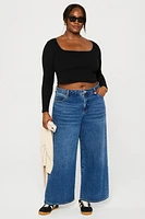 Daily Rib Cropped Square Neck Long-Sleeve