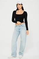Daily Rib Cropped Square Neck Long-Sleeve
