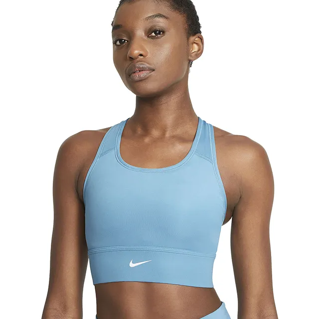 Nike Womens Dri-Fit Swoosh Longline Sports Bra (White) - Soccer Wearhouse