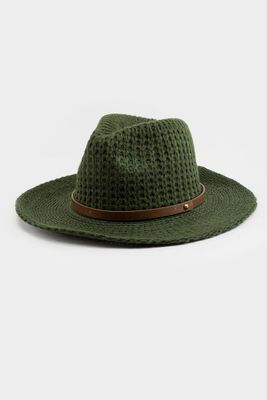Erika Cable Knit Panama Hat in Evergreen