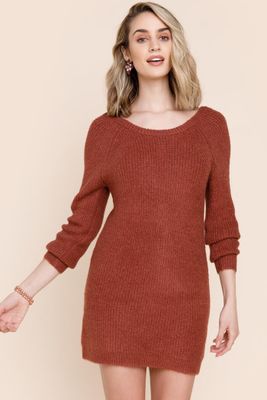 Bonnie Ribbed V Back Sweater Mini Dress