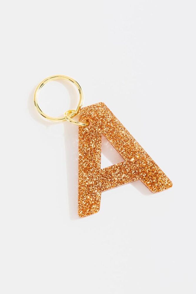 Lucky Feather Glitter Letter Keychain