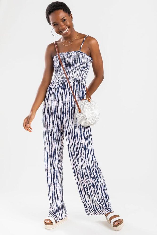 smocked tie front jumpsuit