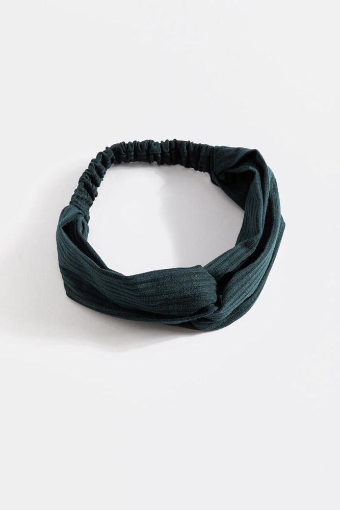 Francesca's Irma Rib Knit Loop Headwrap In Dark Green