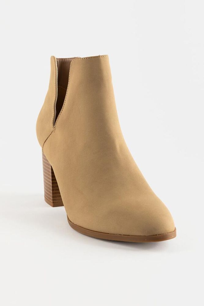 ALLISON Brown Leather Block Heel Ankle Bootie