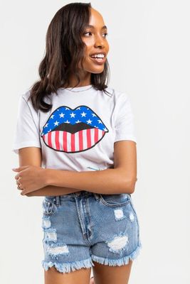 Francesca's American Flag Smiley Graphic Tee