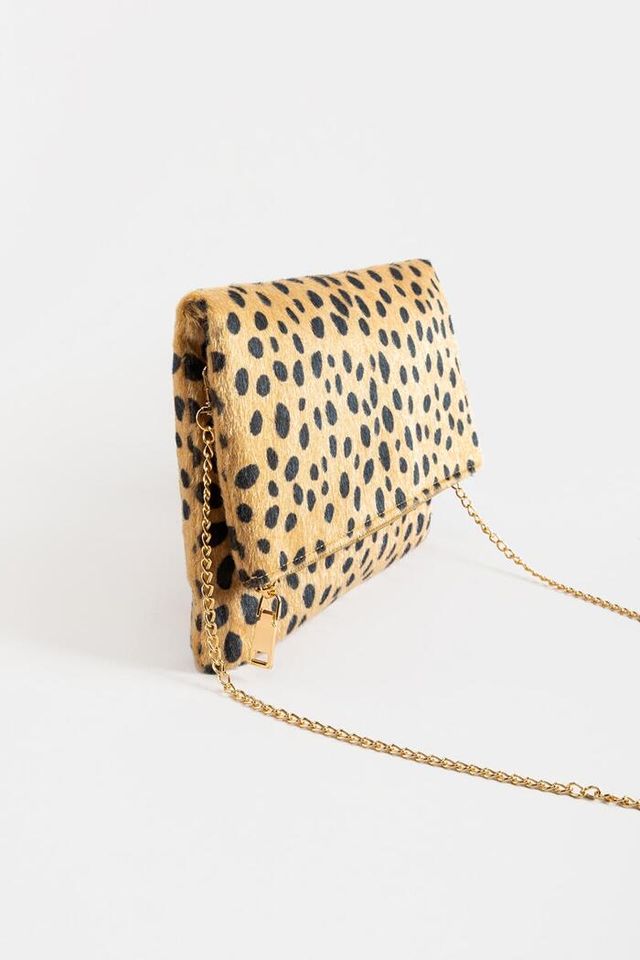 Francesca's Nitsa Beaded Leopard Foldover Clutch