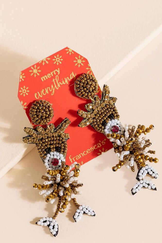 Merry Everything Reindeer Beaded Drop Earrings