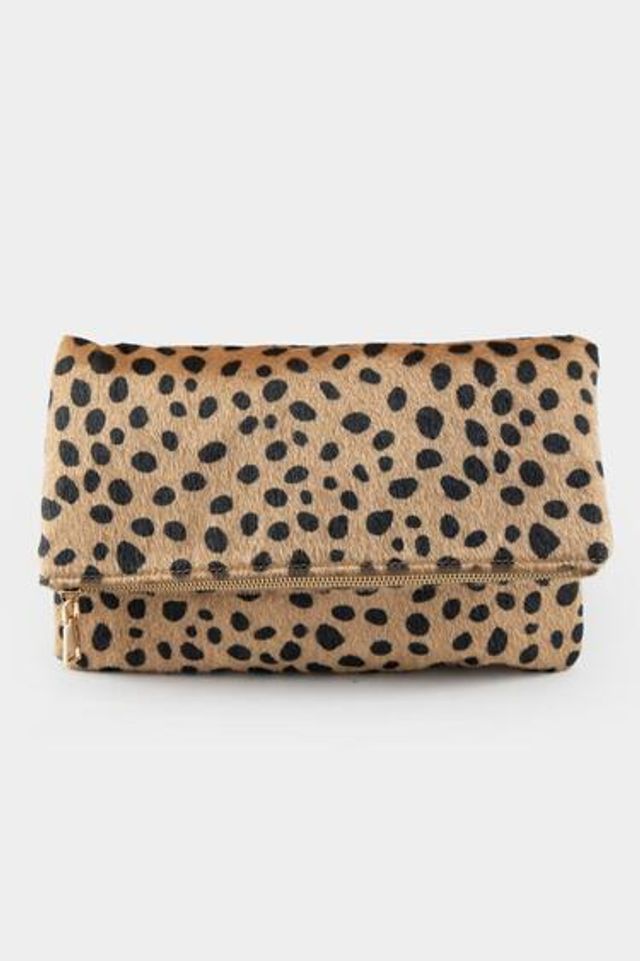 Clare V. Leopard Print Calf Hair Foldover Clutch