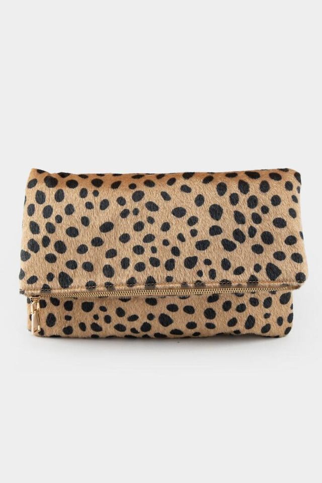 foldover clutch leopard
