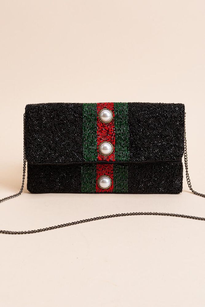 Black Stripe Beaded Purse