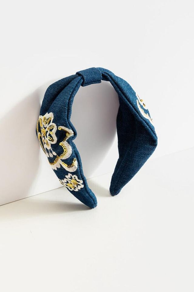 Embellished Velvet Headband, Denim – Olivina Boutique